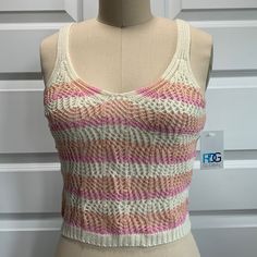 Brand New With Tags Rdg Global Crochet Tank Top - Fashionable Chic Piece Soft Hand Feel Great Quality Smoke Free Home Pink Pointelle Knit Top, Stretch Knit Pink Crop Top, Pink Stretch Knit Crop Top, Trendy Pink Pointelle Knit Top, Casual Pink Pointelle Knit Top, Pink Open Knit Top, Trendy Pink Knit Crochet Top, Trendy Pink Knit Top For Summer, Trendy Pink Crochet Knit Top