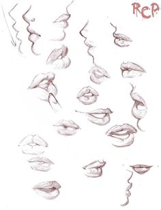 a drawing of lips with different expressions on it's side and the words rcp written in red