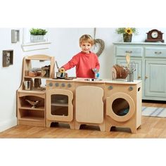 Delightful natural washer, cooker, storage dresser, and sink specially designed for children 3 years+. The natural finish helps create a calming play environment and the robust design incorporates a number of features for safety and durability.     dramatic play  refrigerator  stove  sink  microwave  cooking  play kitchen  play kitchen sets  toy kitchen  kitchen toys  kitchen playset  pretend play kitchen   dramatic play  refrigerator  stove  sink  microwave  cooking  play kitchen  play kitchen Toddler Play Kitchen, Kitchen Cooker, Natural Wood Kitchen, Toddler Kitchen, Childrens Kitchens, Natural Kitchen, Play Kitchen Sets, Toddler Play, Robust Design