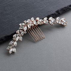 Curved Marquis Crystal Design Rose Gold Comb Black Tie Prom, Floral Bridal Comb, Pearl Teardrop Earrings, Wedding Hair Head Piece, Bridal Roses, Metal Comb, Pearl Earrings Wedding, Rose Gold Crystal, Hair Adornments