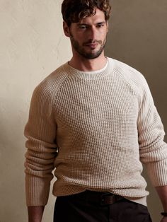 Chunky Waffle Sweater | Banana Republic Factory Winter Waffle Knit Sweatshirt For Layering, Beige Knit Sweater With Ribbed Cuffs, Cozy Waffle Knit Sweatshirt For Winter, Cozy Waffle Knit Winter Sweatshirt, Cozy Cream Sweater With Ribbed Cuffs, Long Sleeve Waffle Knit Sweatshirt For Winter, Cozy Waffle Knit Long Sleeve Sweatshirt, Cozy Waffle Knit Long Sleeve Sweater, Beige Waffle Knit Long Sleeve Sweater