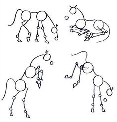 four drawings of horses with different shapes and sizes