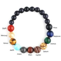 Length: 18-20 cm/ 7.1-7.8 in Eight Planets, Solar System Bracelet, Blue Sand Stone, Chakra Beads, Stone Bracelets, Natural Stone Bracelets, Chakra Bracelet, Mens Beaded Bracelets, Unisex Bracelets