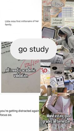 a collage of images with the words go study