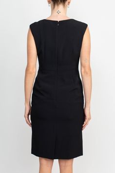 Discover effortless sophistication with this two-piece ensemble from Le Suit. The sleeveless boat neck crepe dress is subtly detailed with a zipper back and short hem, while the melange herringbone framed cardi jacket is tailored to perfection. This luxurious set is the perfect blend of modern and classic, elevating your wardrobe with distinguished style. Black Workwear Dress With Side Zipper, Black Dress With Side Zipper For Work, Black Work Dress With Side Zipper, Sleeveless Work Dress With Invisible Zipper, Black Workwear Dress With Back Zipper, Black Dresses For Work With Back Zipper, Elegant Workwear Dress With Zipper Closure, Elegant Dresses With Zipper Closure For Work, Le Suit