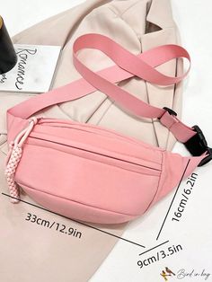 BirdinBag - Stylish Pink Zippered Fanny Pack - Sleek and Functional Medium Size Casual Pink Shoulder Belt Bag, Casual Belt Bag For School, Large Capacity Casual Belt Bag, Solid Belt Bag With Pockets For School, Belt Bag With Adjustable Strap For Daily Use, Trendy Large Capacity Belt Bag, Pink Belt Bag For Daily Use, Casual Pink Belt Bag For Everyday Use, Casual Pink Rectangular Belt Bag