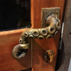 an old door handle on a wooden door