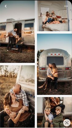 a collage of family photos with an rv in the background