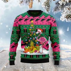 Flamingo Christmas 3d Ugly Christmas Sweatshirt Flamingo Christmas Tree, Christmas Tree Ugly Sweater, Xmas Funny, Family Sweater, Matching Friend, Christmas Tree Sweater, Hawaiian Christmas, Tree Sweater, Flamingo Christmas