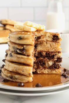 stack of chocolate chip pancakes on a plate