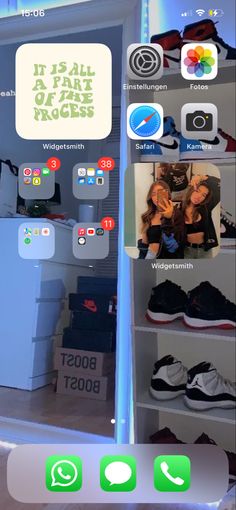 an iphone screen showing the inside of a closet with shoes and other items on it