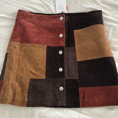 Patchwork With Silver Front Buttons Mini Skirt, Nwt Never Worn Suede Patchwork Skirt, Patchwork Leather Skirt, 60s Mini Skirt, Thrift Inspiration, Pencil Skirt Mini, Mango Skirts, Street Skirt, Brown Mini Skirt, Patchwork Clothes