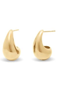 Shaped from 14-karat gold vermeil in a bit of a bubbly silhouette, these trend-right hoop earrings will fall right into your rotation. 1" hoop diameter; 1/2" width Stainless steel post back Sterling silver/14k-gold plate Imported Gold Drop Hoop Earrings In 14k, Modern Gold-plated Drop Hoop Earrings, Modern Gold Plated Drop Hoop Earrings, Gold Plated Teardrop Hoop Earrings With Polished Finish, Teardrop Gold Plated Hoop Earrings With Polished Finish, 14k Gold Teardrop Hoop Earrings With Polished Finish, Classic Yellow Gold Drop Hoop Earrings, Modern Gold Plated Teardrop Huggie Earrings, Teardrop Hoop Earrings