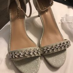 Bhldn Nisha Rhinestone Sandals Anthropologie White Dress, Bhldn Shoes, Gold Glitter Wedding, Laser Cut Dress, Rose Gold Heels, T Strap Shoes, Bridal Flats, T Strap Flats, Jeweled Sandals