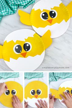 paper plate crafts for kids to make with their hands and feet, including an easter chick