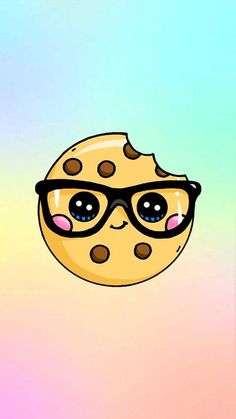 a cartoon cookie with glasses on it's face is flying through the air in front of a pastel background