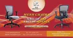 an advertisement with two office chairs and the words mesh chairs a bit of art a bit of science