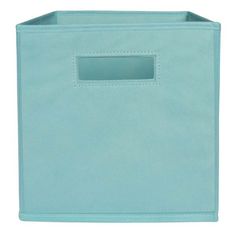 a light blue storage box with a pocket