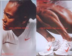 an advertisement for nike featuring a woman's legs and shoes with the words, you're faster than you think