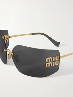 Miu Miu D-frame Gold-tone Sunglasses - Black | Editorialist Miu Miu Sunglasses, Toned Arms, Eyewear Womens, Oval Frame, Gold Sunglasses, Retro Vibe, Sunglass Frames, Eyewear Sunglasses, Miu Miu