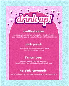 the drink menu for pink pup