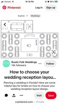 the wedding reception layout for pinterest, which has been updated to include seating options