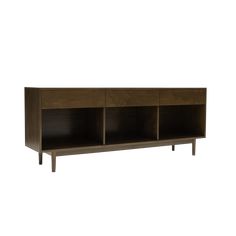 the sideboard is made out of wood and has three compartments on each side, one with