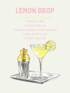 the lemon drop cocktail recipe is shown on a plate