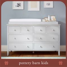 Complete with tapered square legs and classic round drawer pulls, this roomy piece serves as a sturdy changing table with plenty of easy-access storage. Small Dresser Changing Table, Baby Dresser Changing Table Target, Pottery Barn Changing Table, Babyletto Changing Table, Baby Changing Table Dresser, Pottery Barn Kids Larkin Dresser, Extra Wide Dresser, Baby Changing Table, 8 Drawer Dresser