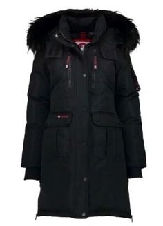 Canada Weather Gear Detachable Faux Fur Hood Puffer Parka - Black - Size M - NWT Faux-fur Zipper/Button closure, 2 pockets with snap closure, 2 with zip closure plus 1 zip pocket on sleeve Machine Wash Waterproof - Teflon exterior keeps you dry and warm during the most inclement weather conditions; Great winter gear for any adventure The stylish fur trim on the hood of this women's parka is easy to remove, a great way to change your style or adapt to it in any setting Quilted Nylon - A fashionable finish for cozy comfort during fall and winter Measurements (flat): armpit to armpit 23", sleeve length 25", overall length (center back) 40". Retail price $ 245.00 where available. International Buyers – Please Note: ·         Import duties, taxes and charges are not included in the item price o Fitted Insulated Outerwear For Cold Weather, Insulated Fitted Outerwear For Cold Weather, Cold Weather Fitted Insulated Outerwear, Black Insulated Parka For Fall, Fitted Parka With Faux Fur Trim For Cold Weather, Canada Weather, Faux Fur Parka, Parka Women, Puffer Parka