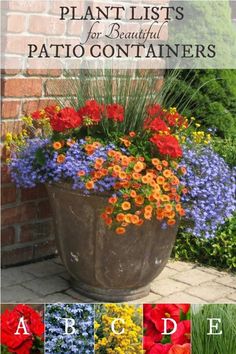 a potted planter filled with colorful flowers next to a brick wall