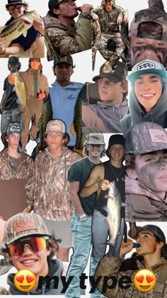 a collage of people with hats and fishing gear