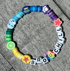 Rave Bracelet, Rainbow Bead Bracelet, Kandi Designs, Rave Bracelets, Charm Bead Bracelet, Kandi Ideas