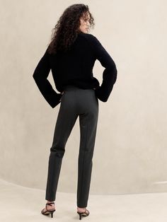 Introducing the ponte pant, we selected this knit fabrication for its ability to stretch with the wearer and fit like a second skin.  We then added pintuck details to mimic the look of a traditional trouser crease.  Skinny fit.  High rise.  Pull-on style.  Unlined.  High rise, skinny fit.  Ankle length.  Inseam: Short 26", Regular 28", Long 31" Model: Size 2, 5'10" (178cm). Fitted Bottoms With Straight Hem For Winter, Business Casual Fall Pants With Minimal Stretch, Fall Business Casual Pants With Minimal Stretch, Sleek Tapered Leg Pants For Fall, Sleek Tapered Leg Fall Pants, Fall Ankle-length Pull-on Style Dress Pants, Sleek Structured Bottoms, Fall Ankle-length Pull-on Dress Pants, Winter Stretch Dress Trousers