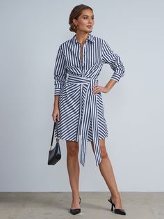 Tying Shirt, Casual Work Style, Style Shirt Dress, Striped Tie, Dress Silhouette, Button Down Dress, Button Dress, Shirtdress, Tie Dress