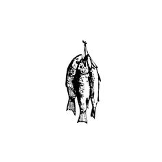 a drawing of a fish with a hook in it's mouth