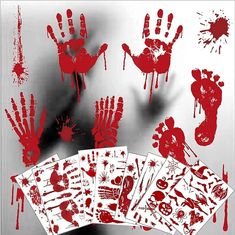 Amazon.com: Halloween Decorations, 8 Sheet/95Pcs Halloween Bloody Handprint Footprint Wall Decal Floor Clings, Horror Handprint Home PVC Halloween Decoration Window Stickers : Home & Kitchen Red Handprint, Themed Restaurant, Creepy Halloween Decorations, Fun Halloween Decor