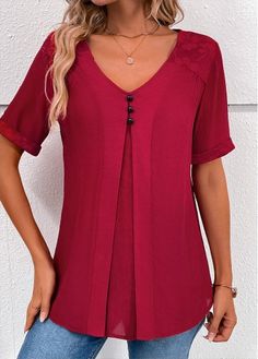 Color:Wine Red;Size:S;Size:XXL;Package Contents:1 X Blouse;Occasion:Other;Style:Casual; Short Sleeve Lace Blouse, Cotton Night Dress, Tops Sewing, Womens Henley, Plaid Shirt Women, Elegant Outfit Classy, Plain Blouse, Long Dress Casual, Long Sleeve Print Dress