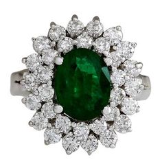 Stamped: 14K White GoldTotal Ring Weight: 6.3 GramsRing Length: N/ARing Width: N/AGemstone Weight: Total Natural Emerald Weight is 1.50 Carat (Measures: 9.06x7.01 mm)Color: GreenDiamond Weight: Total Natural Diamond Weight is 1.25 CaratColor: F-G, Clarity: VS2-SI1Face Measures: 17.71x15.62 mmSku: [702948W] Oval Multi-stone Emerald Ring In Platinum, Formal Cluster Emerald Ring, Multi-stone Emerald Diamond Ring For Formal Occasions, Formal Multi-stone Cluster Emerald Ring, Classic Multi-stone Emerald Ring For Formal Occasions, Formal Cluster Multi-stone Emerald Ring, 14k White Gold Diamond Ring, Diamond Gold Ring, Colored Stone Rings