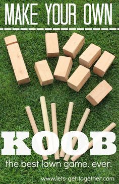 some wooden blocks are laying on the grass with text that reads make your own kobo