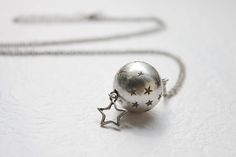 Vintage style cute star with silver ball necklace - S2139 Silver Star Charm Necklaces For Party, Silver Star-shaped Charm Necklaces For Party, Cute Silver Star Jewelry, Cute Silver Jewelry With Star Charm, Silver Ball Necklace, Cheap Silver Rings, Necklace Star, Cute Star, Gold And Silver Bracelets