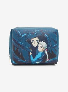 Studio Ghibli Howl's Moving Castle Howl & Sophie Cosmetic Bag - BoxLunch Exclusive | BoxLunch Howl Key Chain, Rectangular Blue Lunch Bag As Gift, Rectangular Blue Lunch Bag As A Gift, Rectangular Blue Lunch Bag For Gift, Themed Rectangular Bag As A Gift, Themed Rectangular Bag For Gifts, Themed Rectangular Gift Bag, Themed Blue Bags For Gifts, Moving Castle Howl