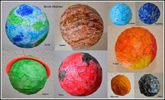 four different types of paper mache balls