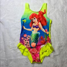 Little Mermaid Swimsuit Fun In The Sun Size 4-5 Year Olds Multicolor Character Print Swimwear For Summer, Multicolor Swimwear With Character Print For Summer, Playful Character Print Swimwear, Playful Mermaid Swimwear For Summer, Multicolor Cartoon Print Swimwear For The Beach, Multicolor Character Print Swimwear For Beach, Multicolor Cartoon Print Swimwear For Beach, Cute Cartoon Print Swimwear For The Beach, Playful Cartoon Print Swimwear For The Pool