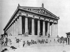 an old black and white drawing of the lincoln memorial