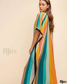 Bjux - Striped Print Beach Cover Up Dress for Vacation, Bikini Sun Protection Shirt, Swimwear Outerwear Beach Cover Up Dress, Beach Coverup Dress, Beach Getaways, Beach Covers, Cover Up Dress, Olivia Mark, Stripe Print, Sun Protection, Sleeve Styles