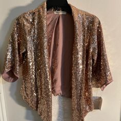 New Living Doll Sequins Blazer Jacket. Size Small. Perfect For The Holidays! Glamorous Spring Cardigan For Parties, Pink Fitted Cardigan For Party, Glamorous Spring Cardigan For Night Out, Glamorous Sequined Cardigan For Spring, Pink Chic Cardigan For Party, Pink Outerwear For Party, Pink Fitted Outerwear For Party, Elegant Pink Cardigan For Party, Pink Fitted Party Outerwear