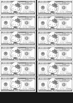 a bunch of money with hello kitty on it