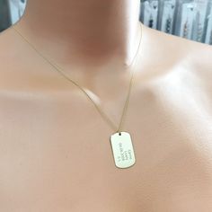 Custom Army Tag Necklace, Military Tag Necklace, Engraved Soldier Tag Necklace, Dog Tag Necklace, Military ID Necklace, Gifts For Her 🔎 Material: in 925 sterling silver and 14k solid gold ⛓️📏 Chain length: 17.7 inches (45cm), 19.6 inches (50cm), 21,6 inches (55cm) ⛓️ Chain Style: Cable 🎨 Color: rose, silver, gold 🔖 You can choose your preferences from the options ✈️ Ships in 48 hours 🎁 We send it in a wonderful presentation in a wood gift box, certificate, wiping cloth, cute carrying case. Gold Hand Stamped Dog Tag Jewelry, Hand Stamped Gold Dog Tag Jewelry, Gold Stamped Dog Tag Necklace, Etched Dog Tag Necklace For Gift, Gold Dog Tag Necklace Laser Engraved, Gold Laser Engraved Dog Tag Jewelry, Gold Laser Engraved Dog Tag Necklace, Gold Dog Tag Charm Necklaces, Gold Dog Tag Necklace Hand Stamped