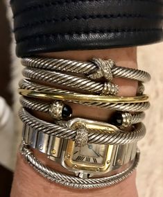 David Yurman Stacked Bracelets // #davidyurman, @davidyurman Yurman Stacked Bracelets, Different Bracelets, Stacked Bracelets, David Yurman Bracelet, Gold Armband, David Yurman Jewelry, Stacked Jewelry, Diamond Bracelets, Vintage Bracelets